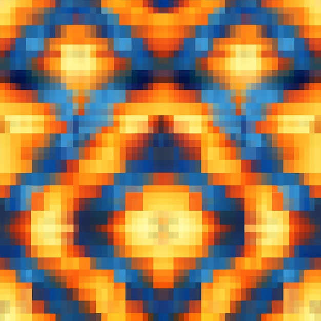 orange and blue pixel art in 8 bit seamless pattern