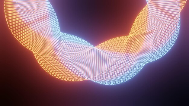 Orange and blue procedural geometric glowing neon shape\
abstract technology background 3d rendering neon curves in the form\
of geometric shapesultra wide abstract colorful 3d background