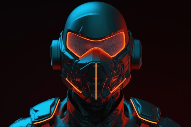 Orange blue scifi futuristic robot head generative ai