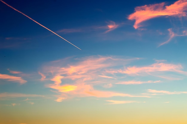 夕暮れ時のオレンジと青の空