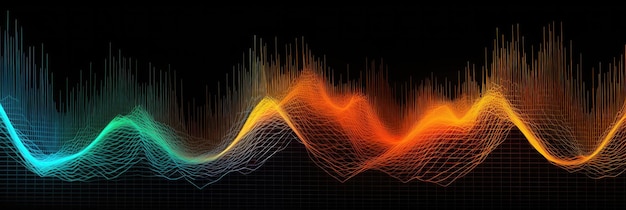 Photo orange blue yellow a digital representation of sound waves in an array of colors background generative ai