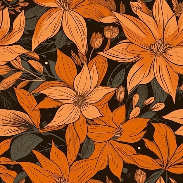 형상 인쇄에 적합한 Orange Botanical 식물 계획 수립 Seamless pattern AI 생성