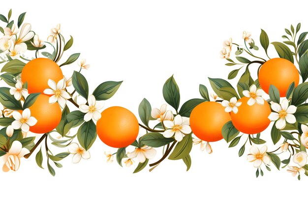 Photo orange botanical frame tangerines on a branch for greeting card label save the date with wishes