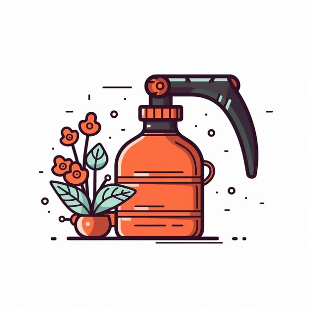 Orange bottle with a flower and a sprig of flowers