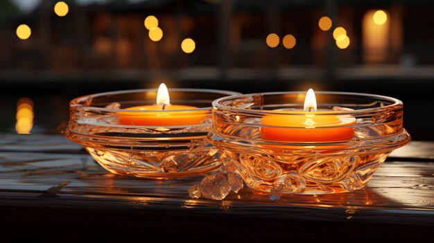 orange bowls with a candle in the middle
