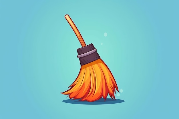 Orange broom with a black handle on a blue background