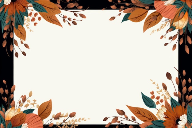 an orange and brown floral frame on a black background