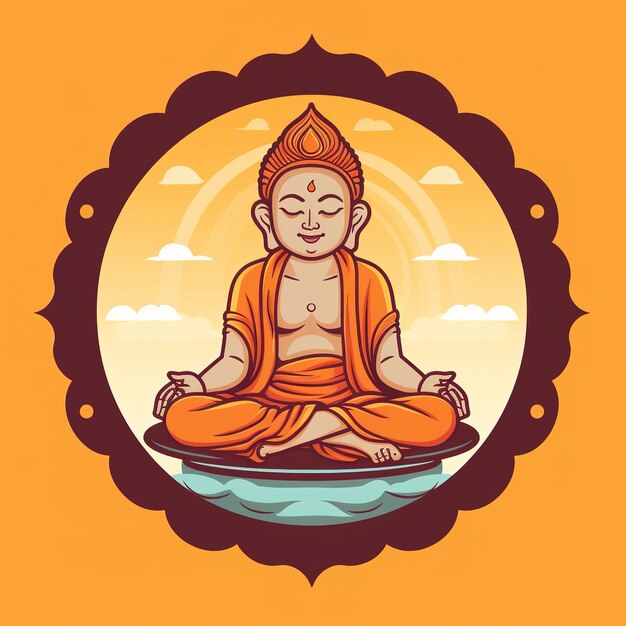 Orange buddha illustration with a picture of a buddha in orange