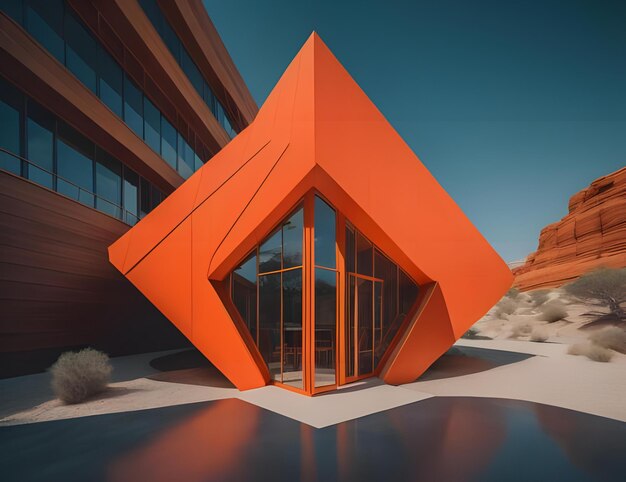 Photo an orange building in the desert with blue sky generative ai