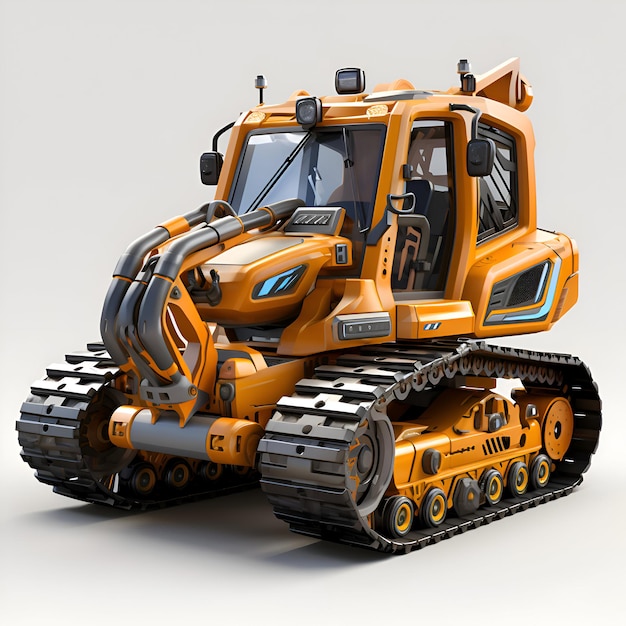 Orange bulldozer on a gray background 3d rendering Side view