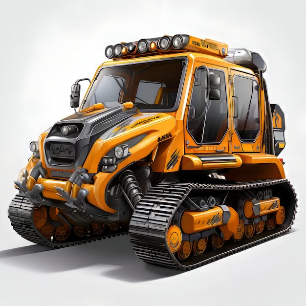 Orange bulldozer on a gray background with shadow 3d rendering