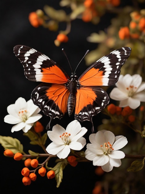 Orange Butterfly on White Flowers Generated by AI