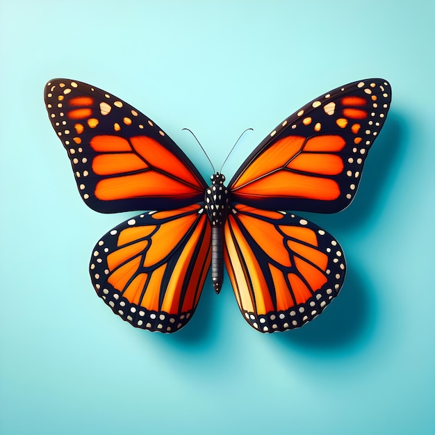 Orange butterfly with blue flat background