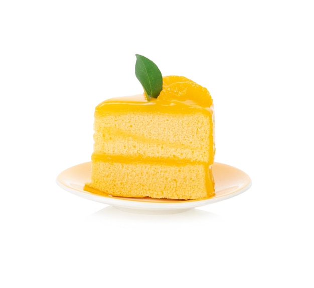 Orange cake isolated on whit surface.