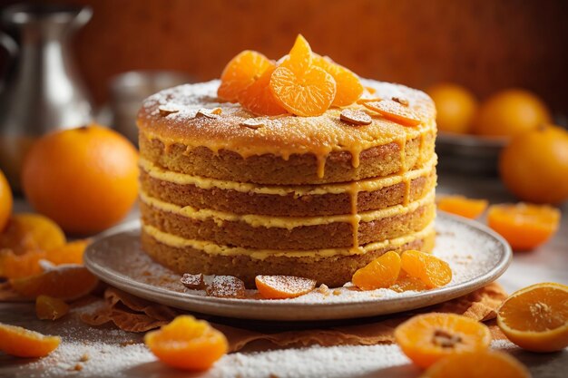 Orange cake with dried apricots and powdered sugar