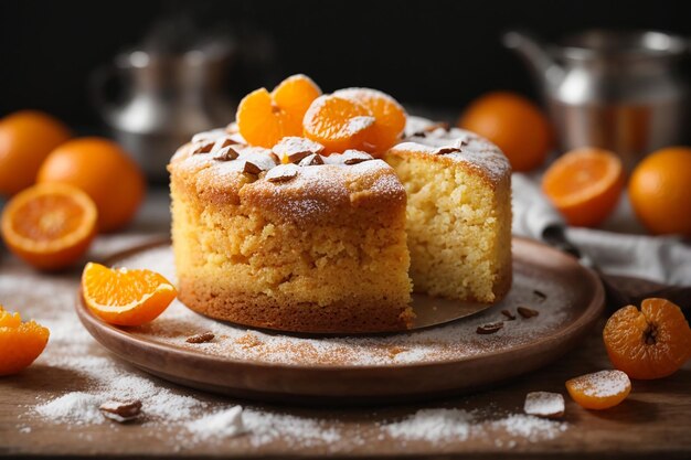 Orange cake with dried apricots and powdered sugar