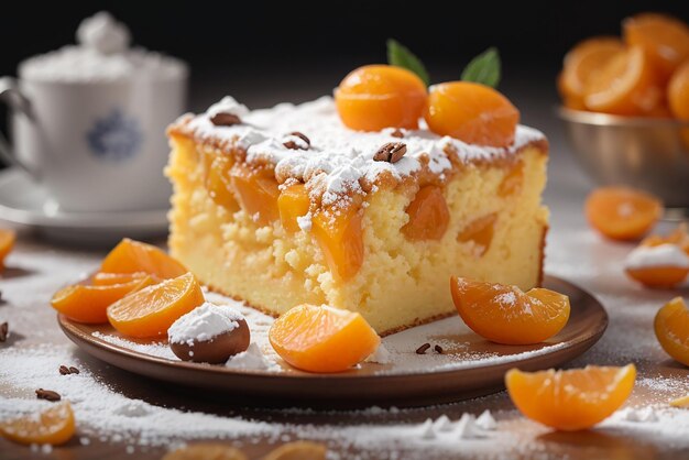 Orange cake with dried apricots and powdered sugar