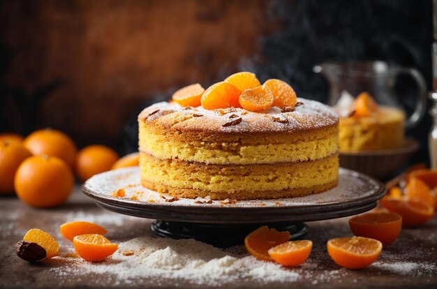 Orange cake with dried apricots and powdered sugar