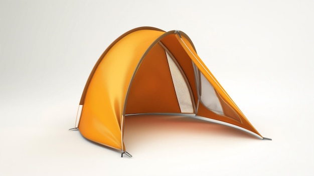 Orange camping tent open and pitched on a plain background