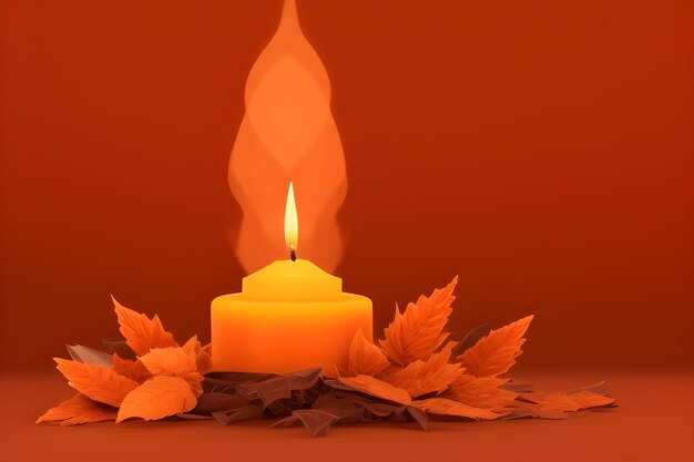 Orange candles and leaves autumn view