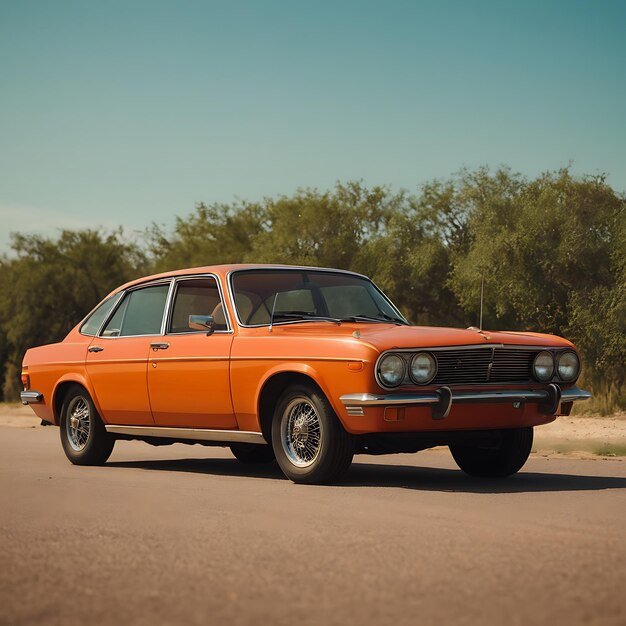 Photo an orange car with the license plate number 39998