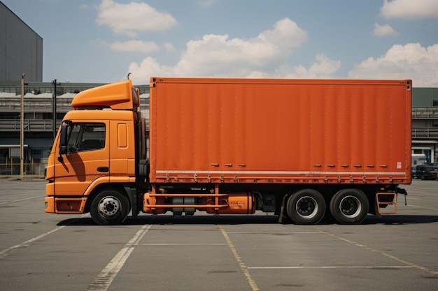 Photo orange cargo truck on the port
