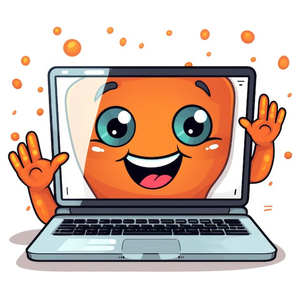 Photo an orange cartoon character with a happy face on the screen.