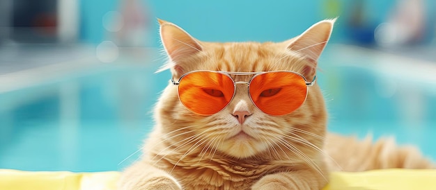 주황색 고양이는 최소한의 리터칭 스타일로 선글라스를 끼고 있습니다.