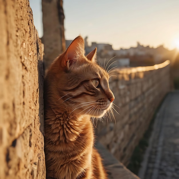 太陽の下のオレンジ色の猫