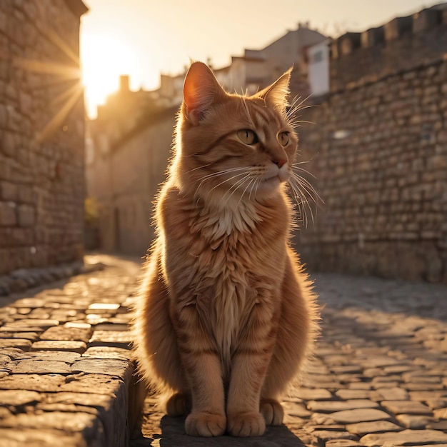 Orange cat under the sun