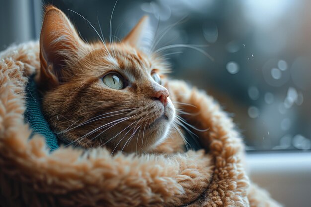 Orange Cat Wrapped in Blanket