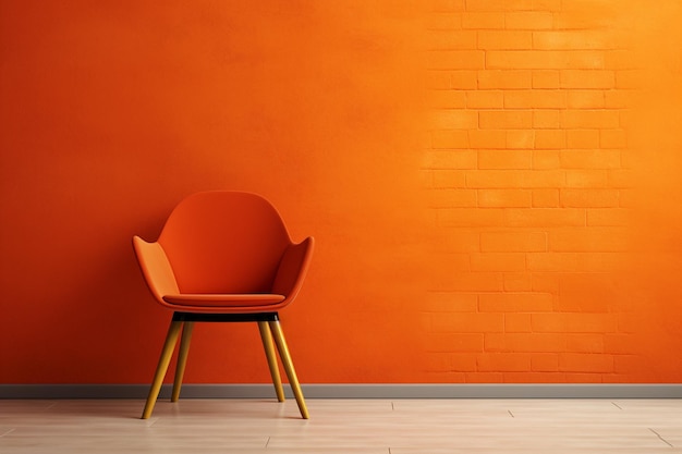 Orange chair sitting in front of a yellow wall