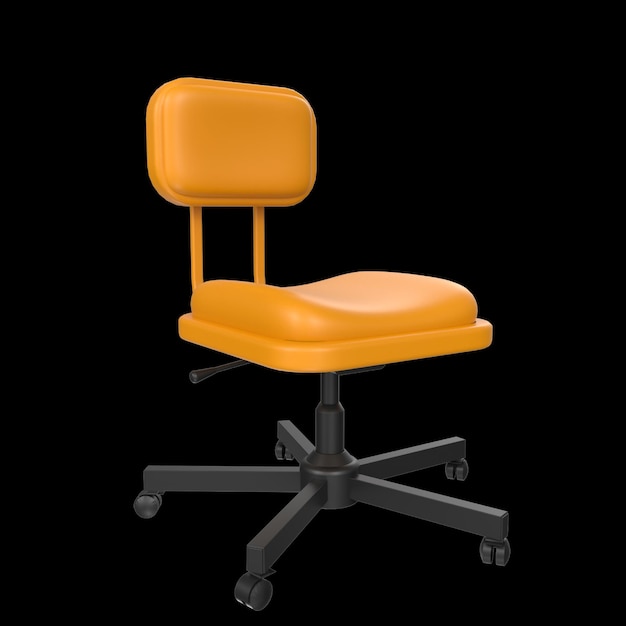 An orange chair with the word " on it " on a black background.