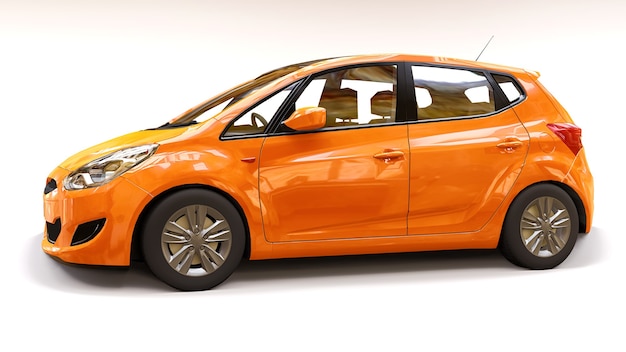 Фото Оранжевый городской автомобиль с пустой поверхностью для вашего творческого дизайна. 3d-рендеринг.