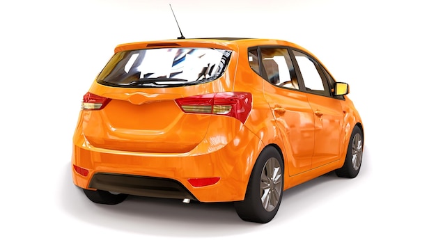 Orange city car with blank surface for your creative design. 3D rendering.