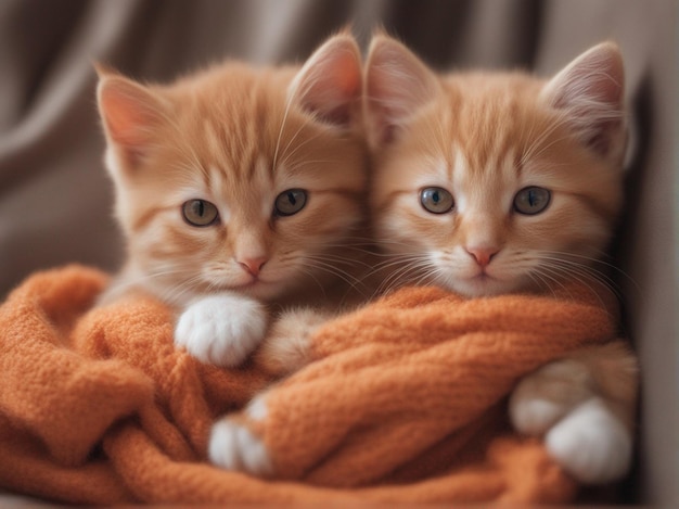 A orange color adorable kitten in a cozy blanket 4k