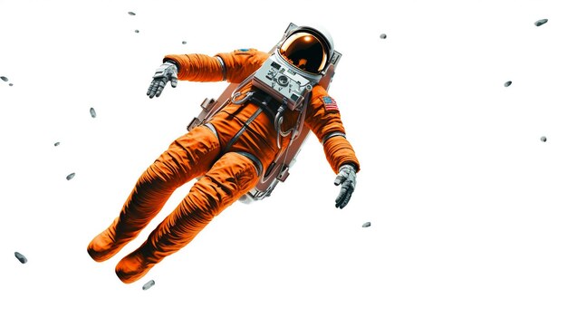 orange color astronaut costume isolated on white background