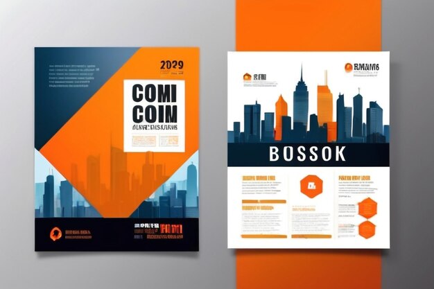 Photo orange color scheme with city background business book cover design template in a4