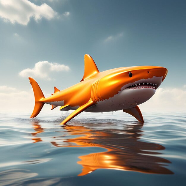 Orange color shark slender body cartoon floating