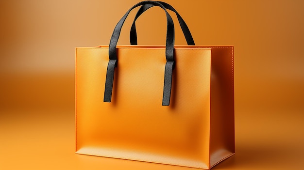 Orange color shopping bag on the yellow background