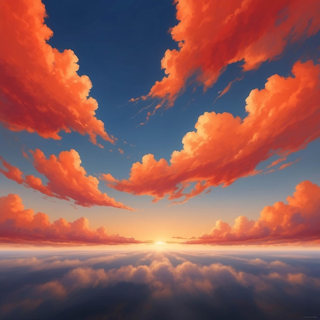 Photo orange colored cloud in the blue sky illustration background landscape in nature anime style