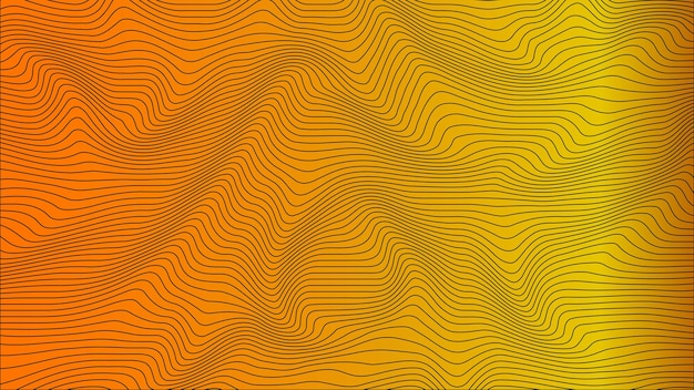 オレンジ色のカラフルな曲線の幾何学的な線は、カラフルな背景に波のパターンのテクスチャ
