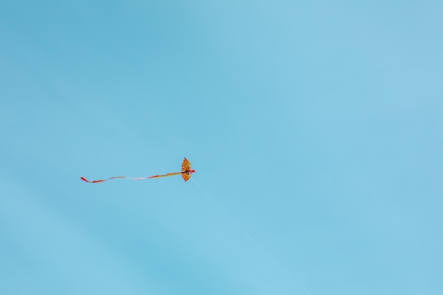 Orange colorful kite in blue sky