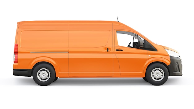 Orange commercial van for transporting small loads in the city on a white background Blank body for your design 3d illustration