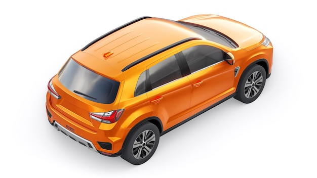 Orange compact urban SUV on a white uniform background with a blank body for your design 3d rendering