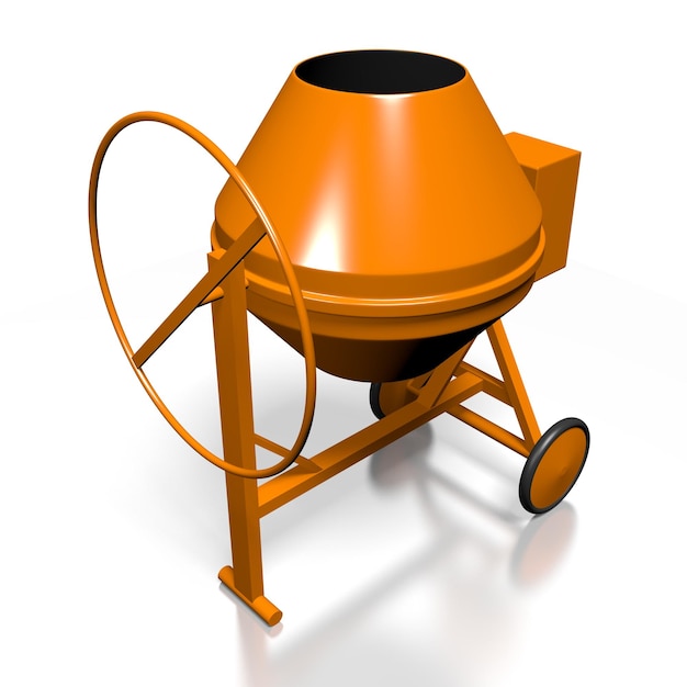 Оранжевый бетономешалка на белом фоне 3D иллюстрация