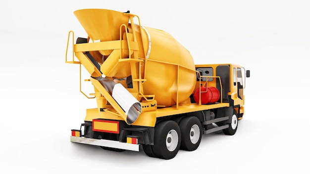 Rendering 3d di sfondo bianco camion betoniera arancione