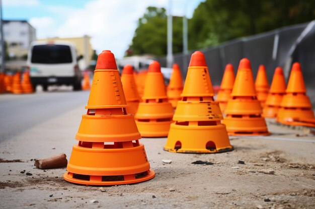 Photo orange cones on construction site generative ai