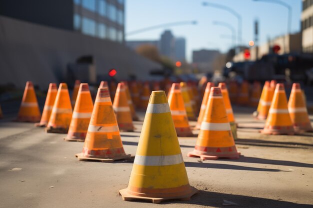 Photo orange cones on construction site generative ai