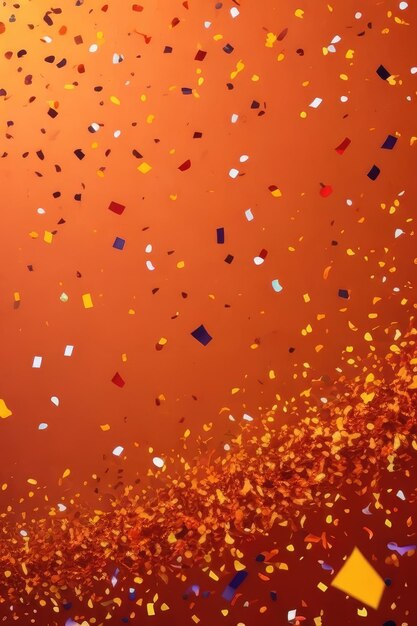 Orange confetti flying in air